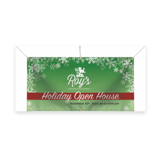 Promotional banner for a business Holiday Open House.