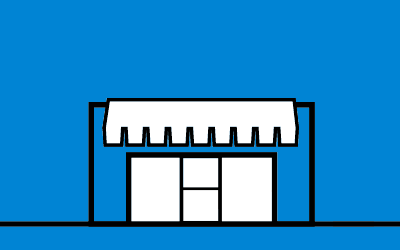 Animated delivery truck swiftly dropping off a pile of packages at a store front.