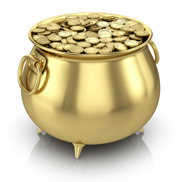 A shining pot full of gold coins.