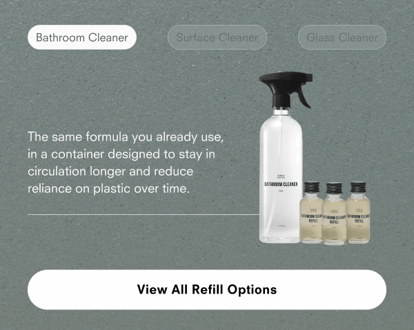 The same formula you already use, in a container designed to stay in circulation longer and reduce reliance on plastic over time.