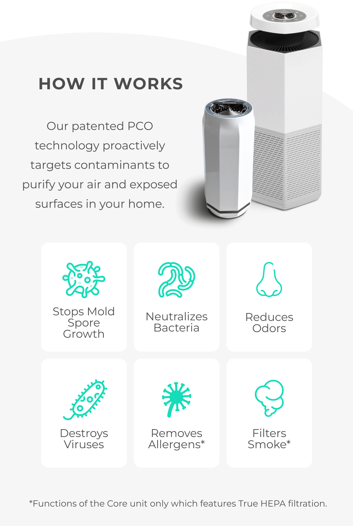Puraclenz purifiers combat mold, bacteria, odors, viruses, allergens and smoke.