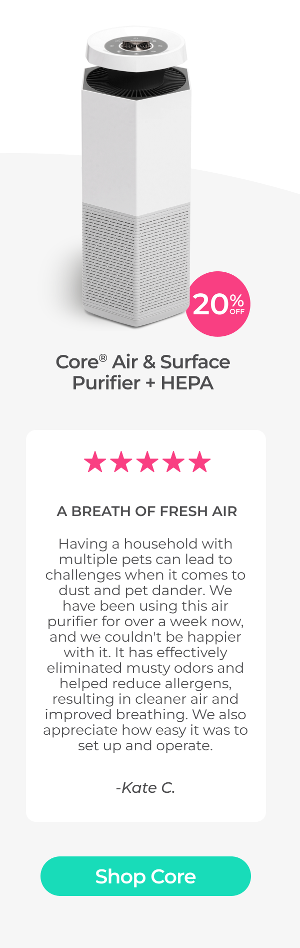 Core Air and Surface Purifier + HEPA - A Breath of Fresh Air