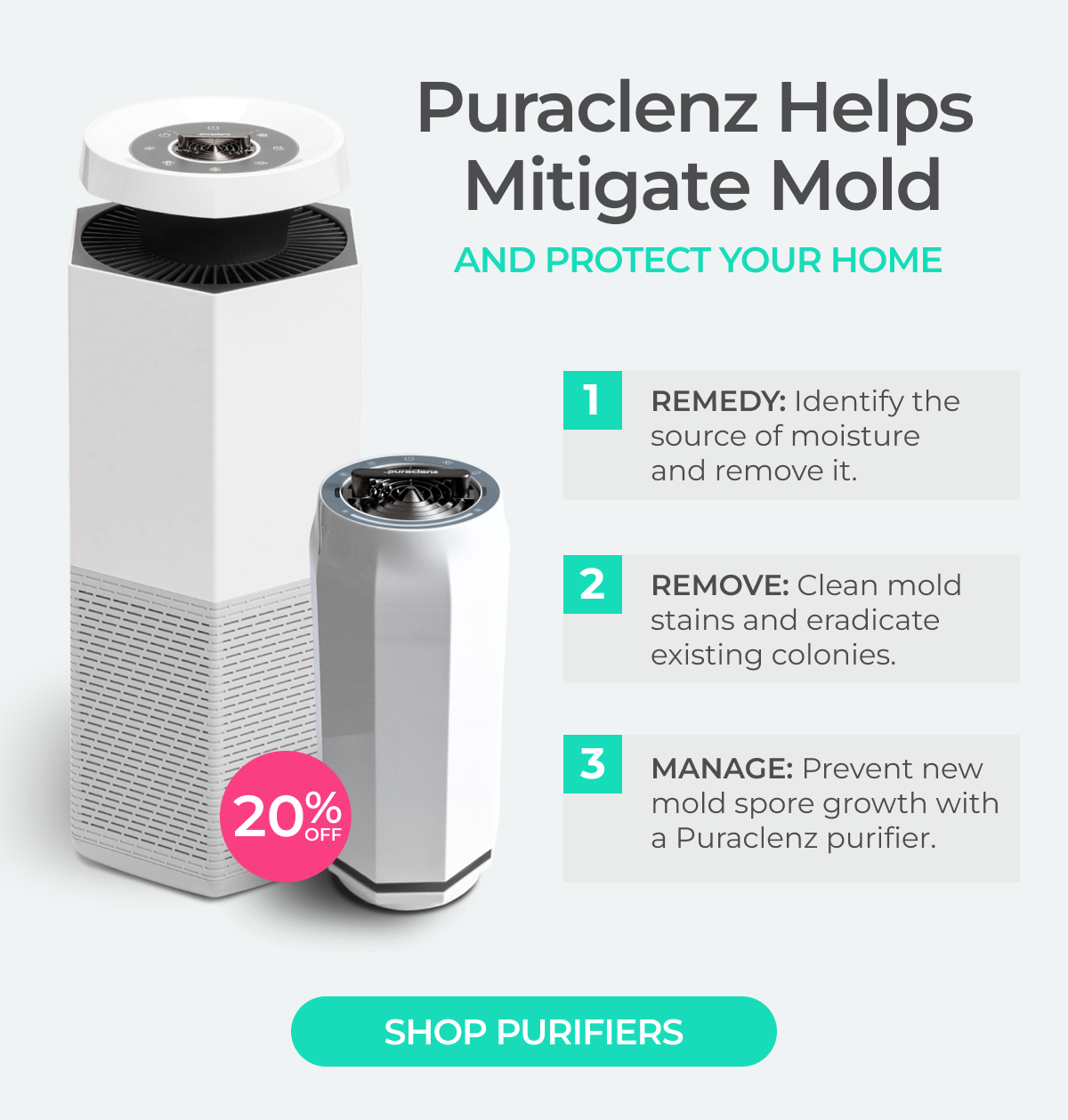 Mitigate Mold with Puraclenz purifiers - Shop Now