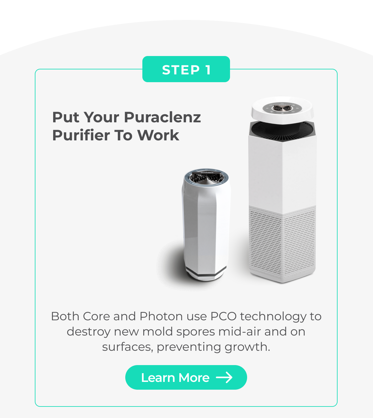 Puraclenz PCO Technology destroys new mold spore growth in air and on surfaces.