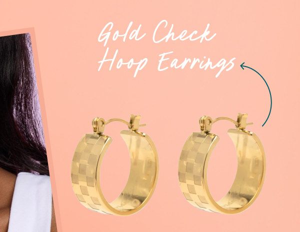 Gold Check Hoop Earrings