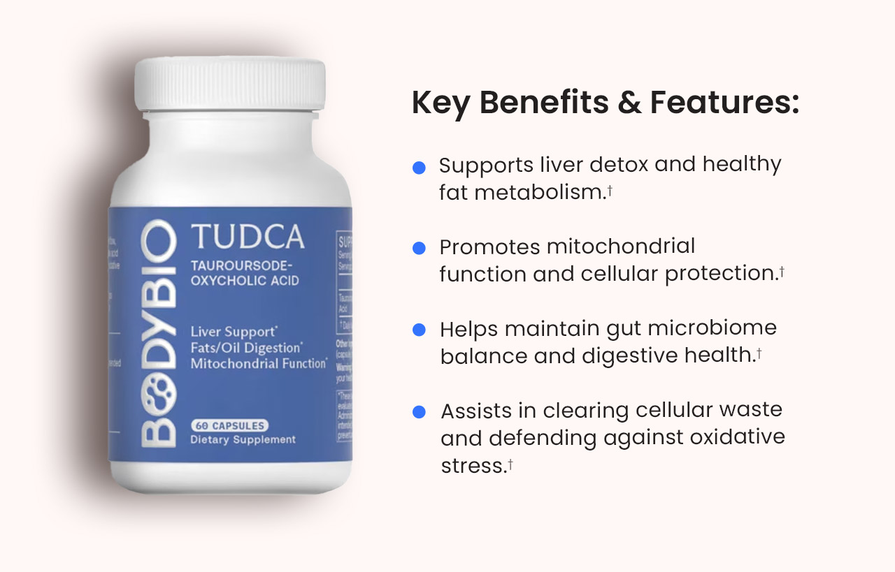 Key benefits and features: Supports liver detox and fat metabolism.† Promotes mitochondrial function and cellular protection.† Helps maintain gut microbiome balance and digestive health.† Assists in clearing cellular waste and defending against oxidative stress.†