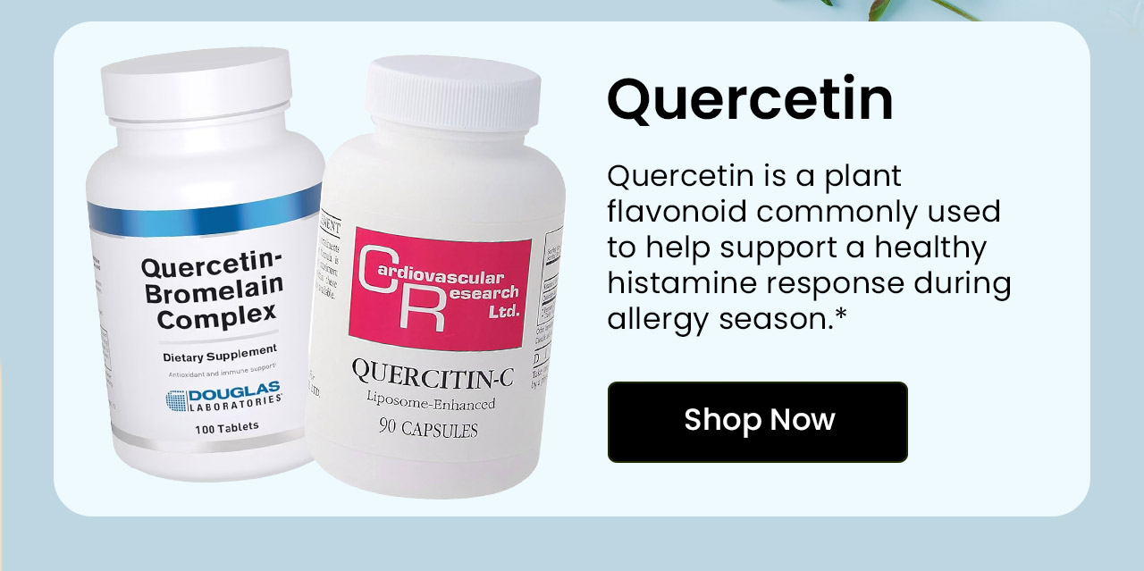 Quercetin: Quercetin is a plant flavonoid commonly used to help support a healthy histamine response during allergy season.* Shop Quercetin.