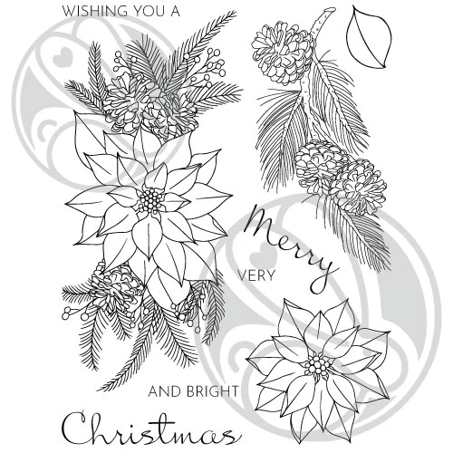Poinsettia & Pinecones 6x8 Stamp Set & Coordinating Dies