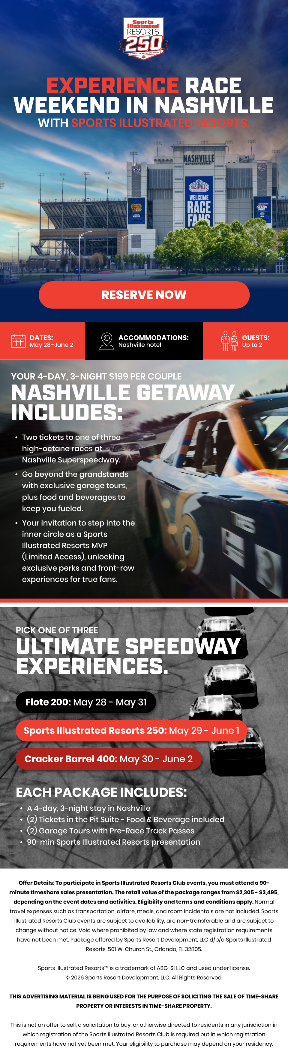 Experience Race Weekend in Nashville with Sports Illustrated Resorts.