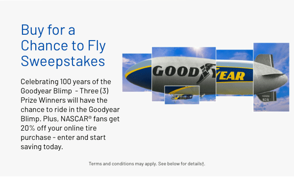 Buy for a chance to fly sweepstakes | Celebrating 100 years of the Goodyear Blimp | Three Prize Winners | Click to learn more