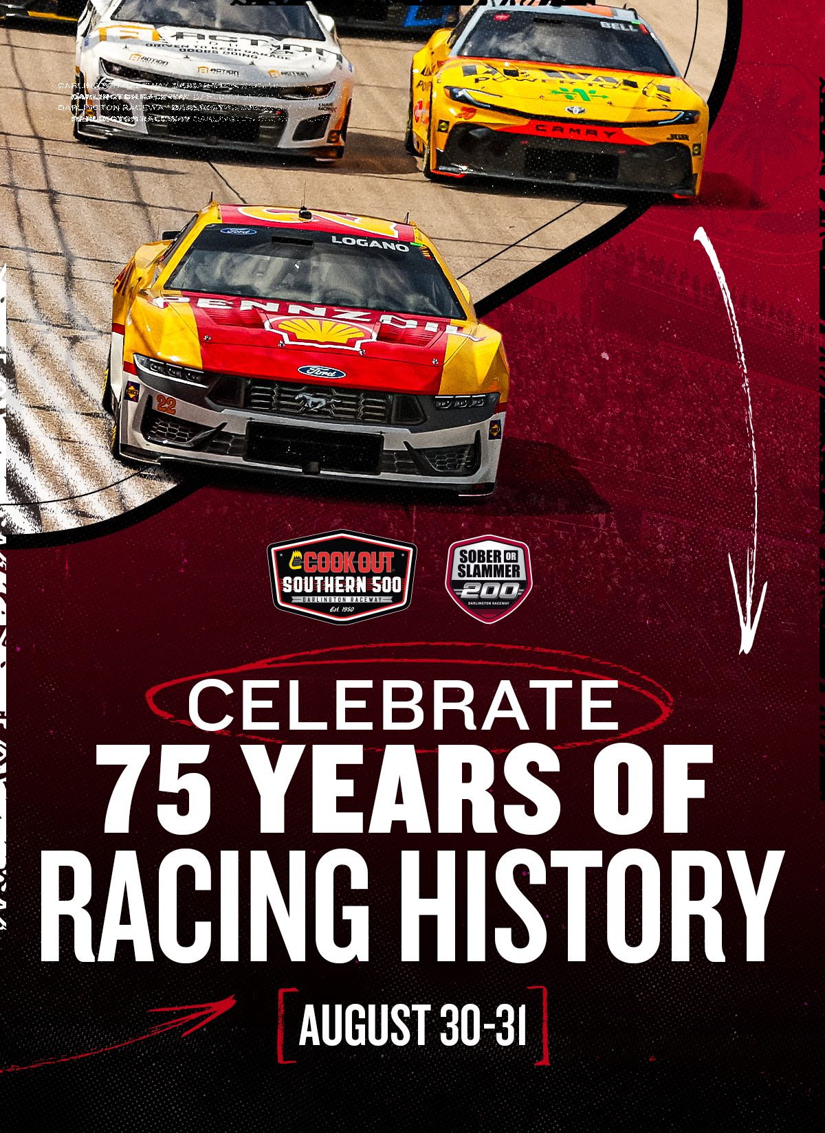 Celebrate 75 Years of Racing History August 30-31 With The Cook Out Southern 500 NASCAR Playoffs Action!