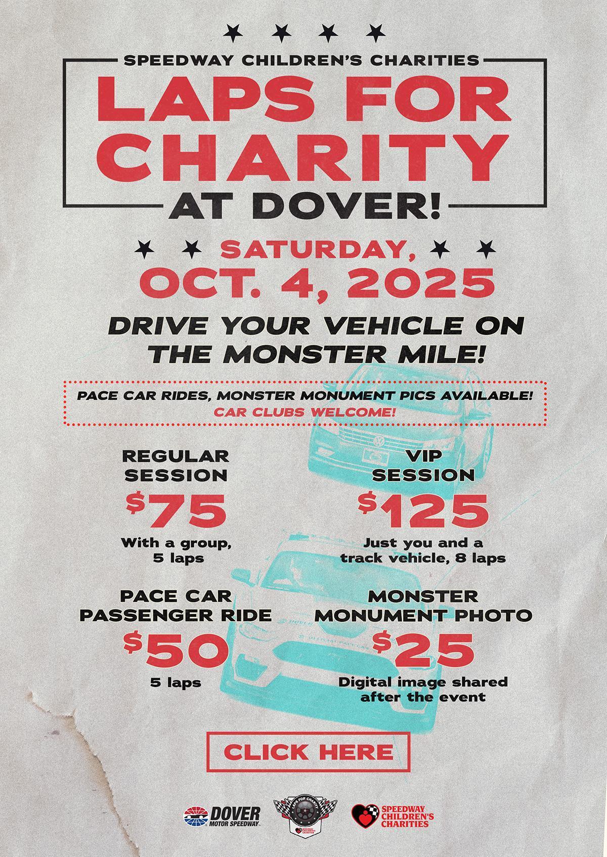 Sign Up Now for Laps For Charity at Dover, Oct. 4!