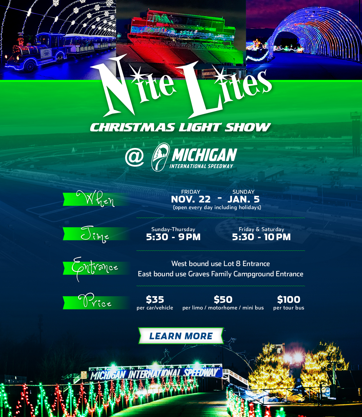 ite Lites Christmas Light Show at Michigan International Speedway | Friday, November 22 to Sunday, January 5 | Click to learn more