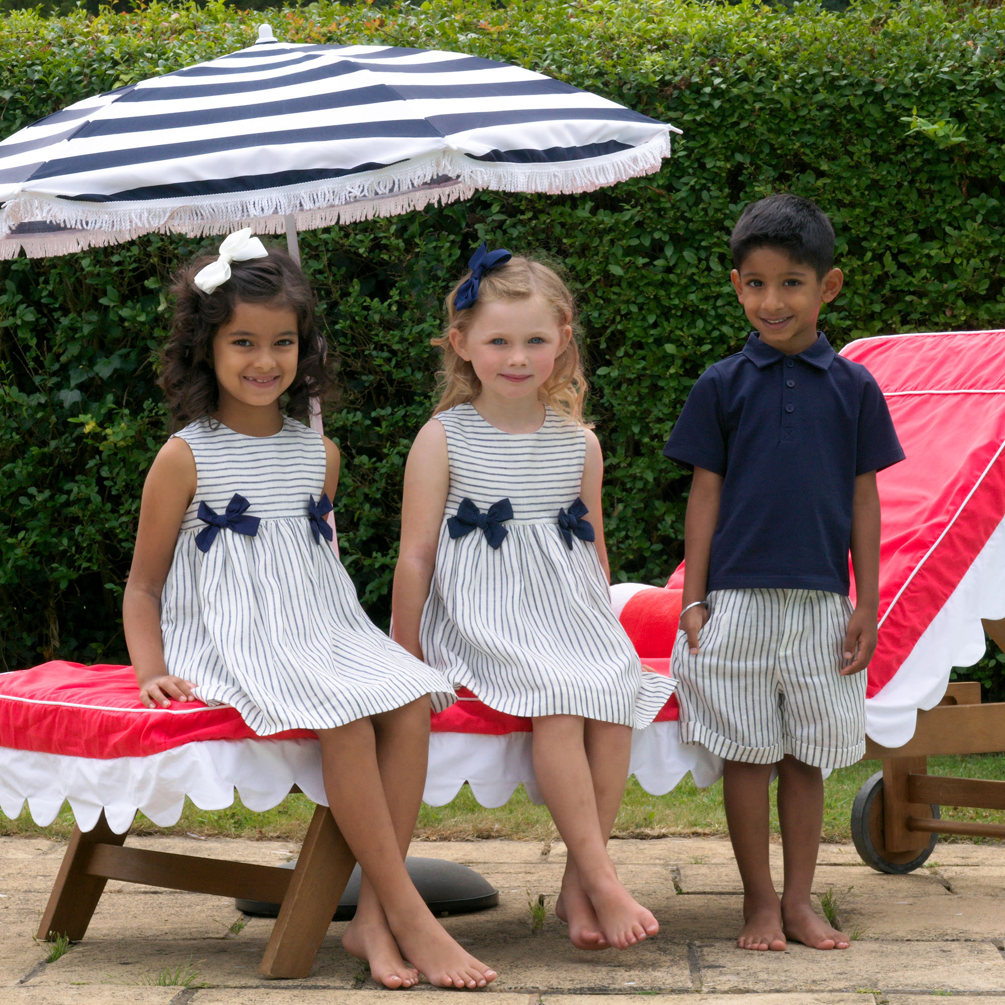 Bow Stripe Linen Dress