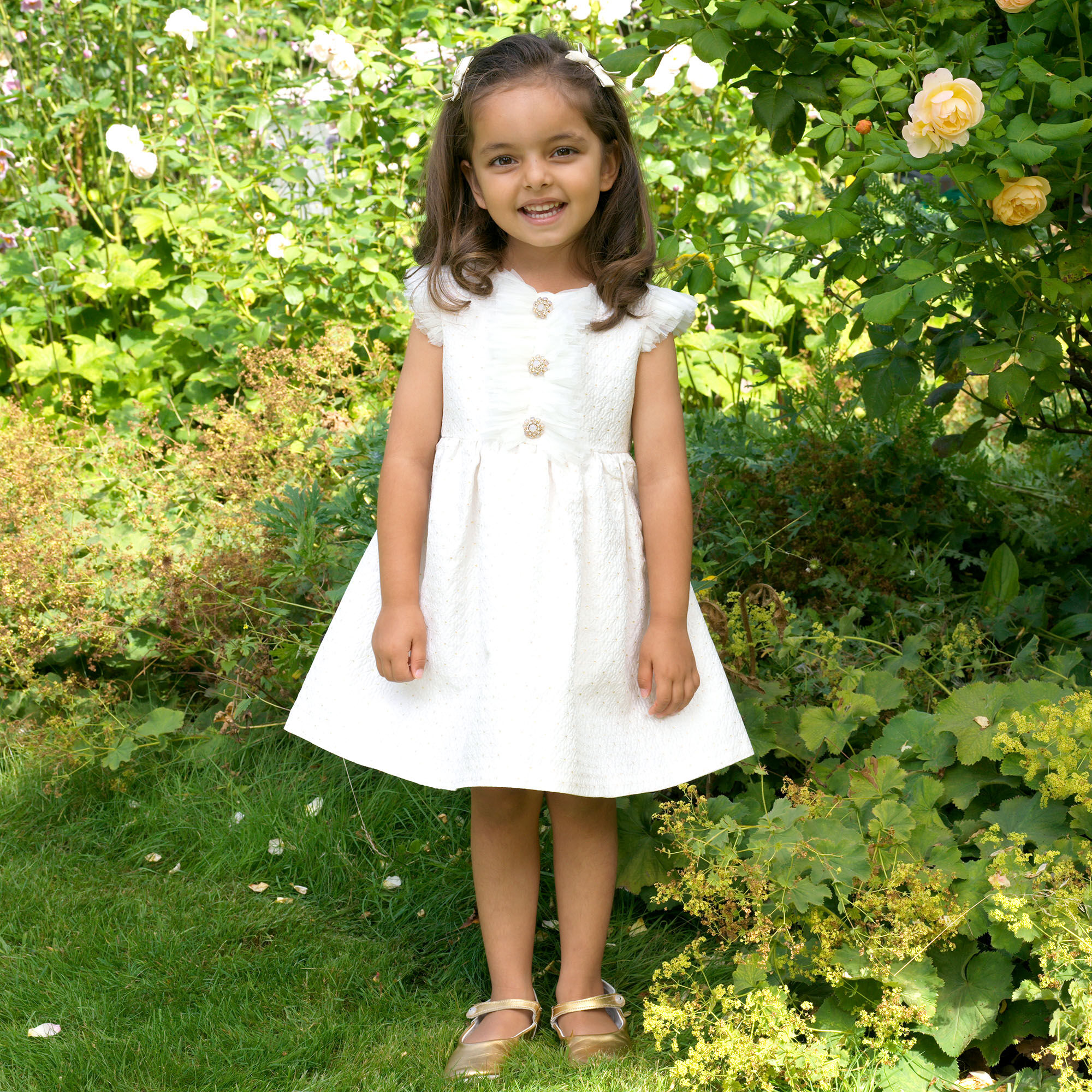 Daisy Damask Ruffle Front Dress