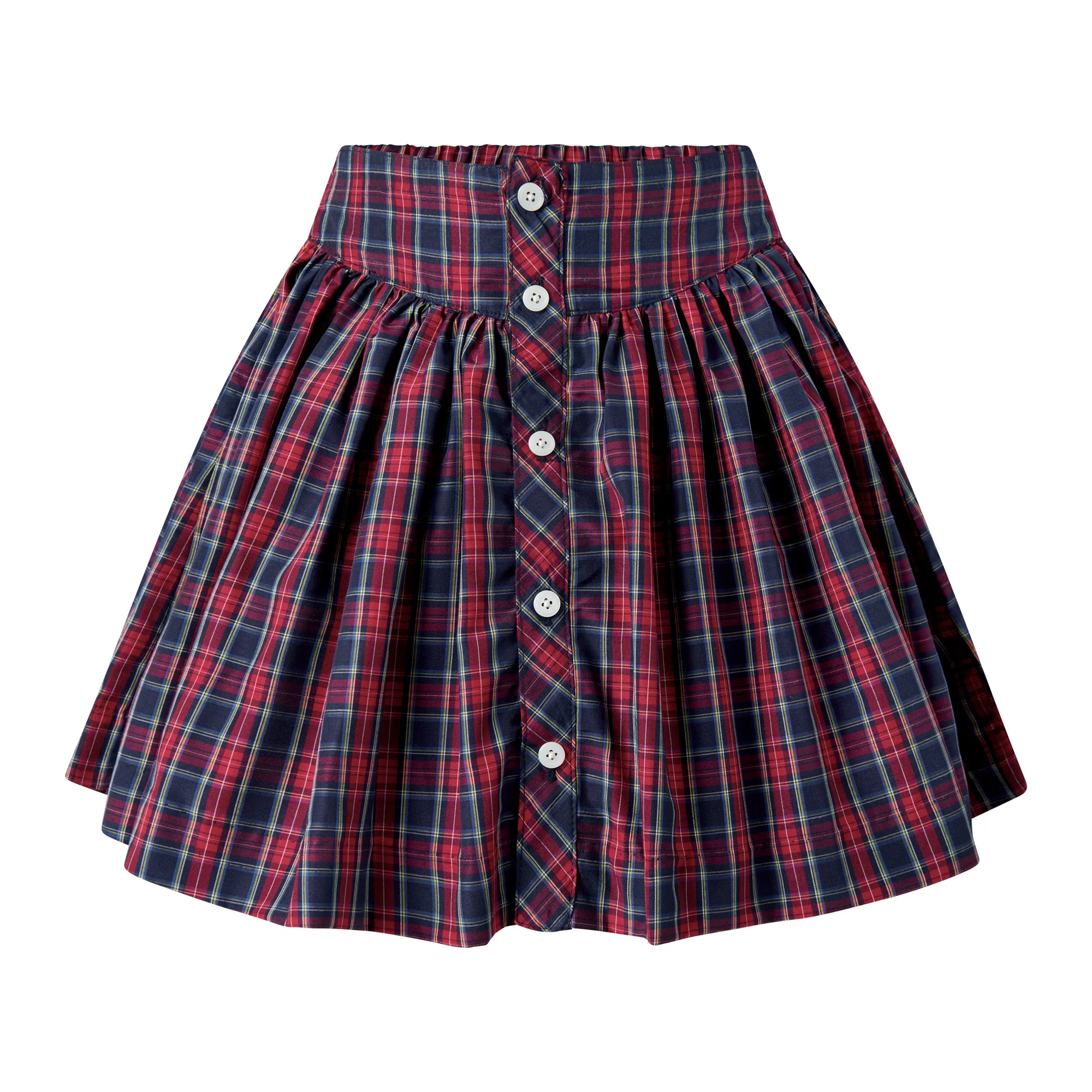 Navy Check Button-Front Skirt