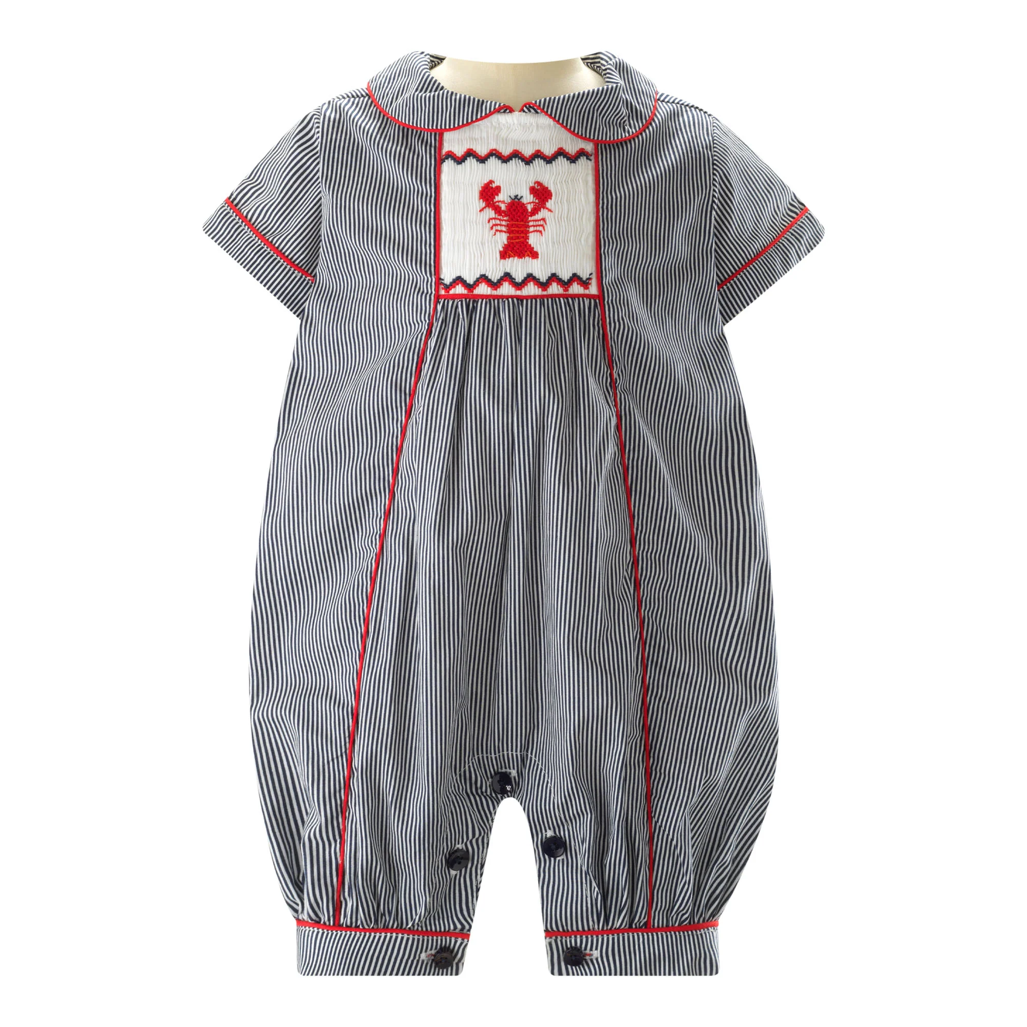 Stripe Lobster Smocked Babysuit