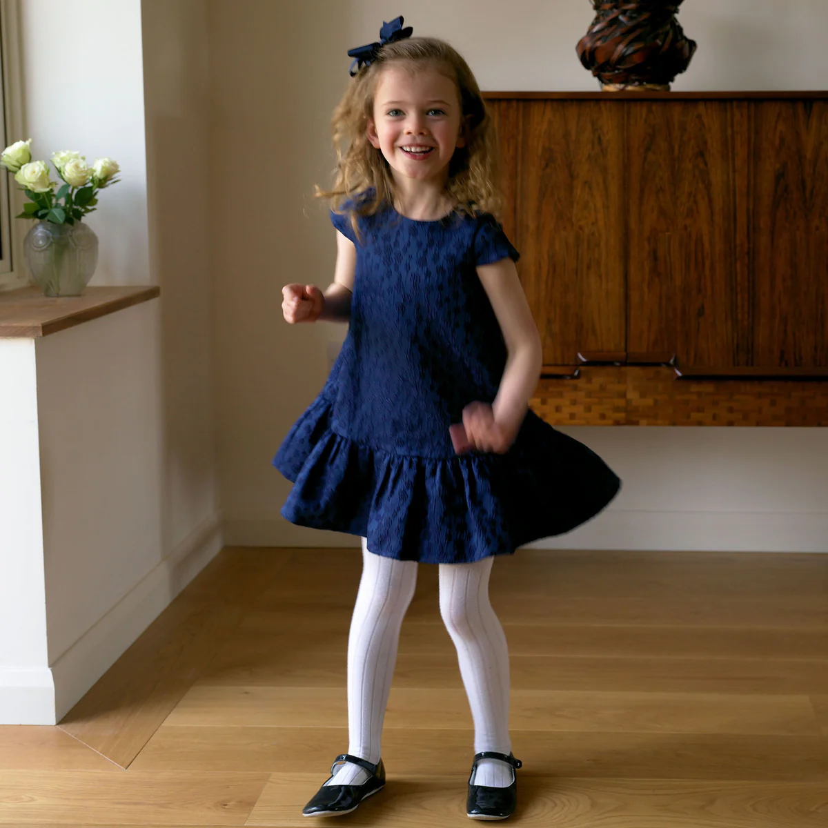 Navy Petal Damask Dress