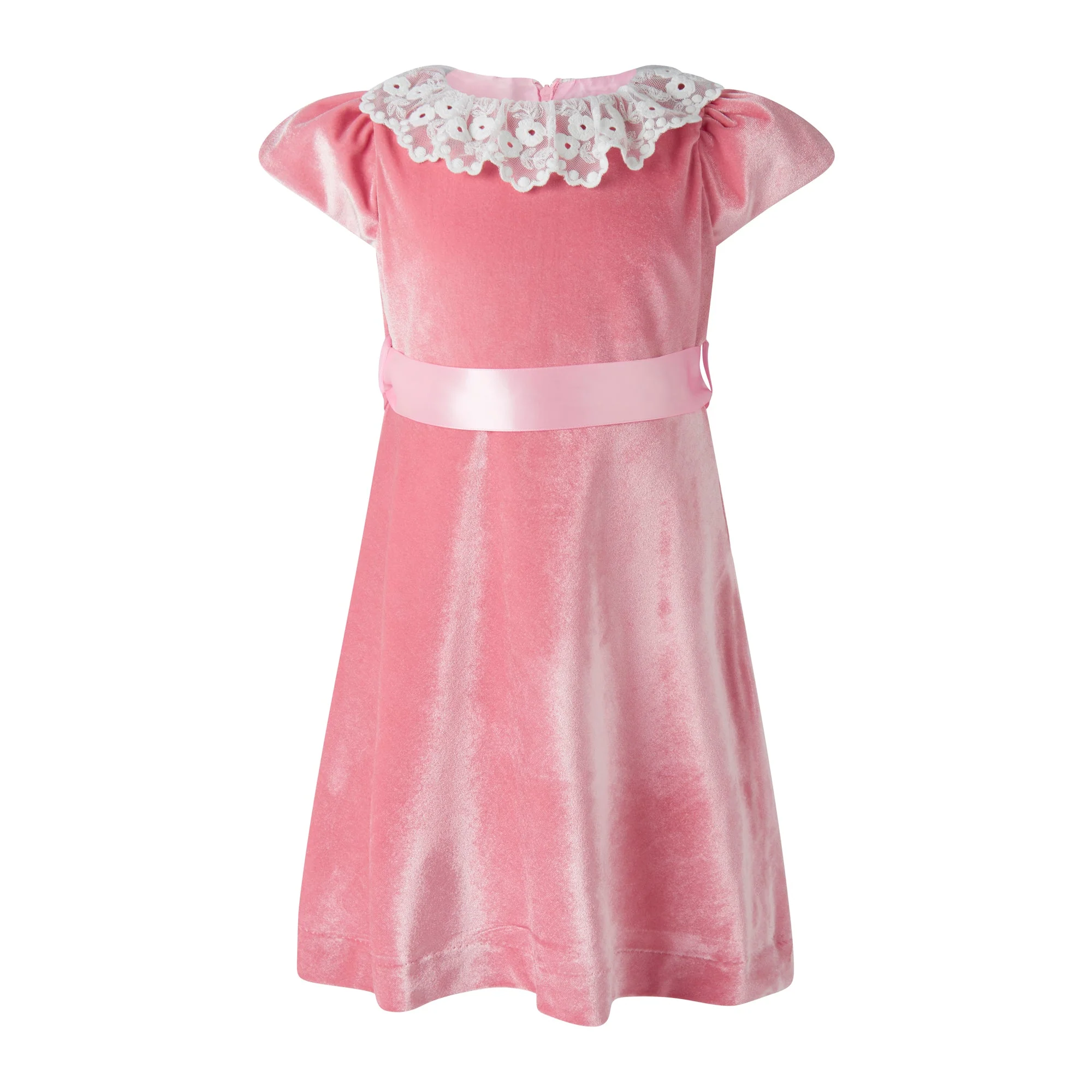 Lace Collar Pink Velvet Dress
