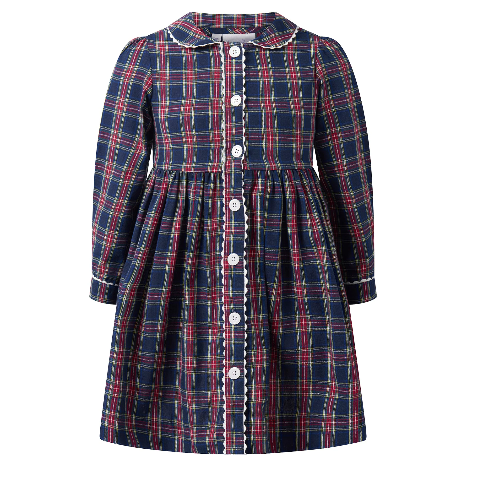 Navy Tartan Button-Front Dress