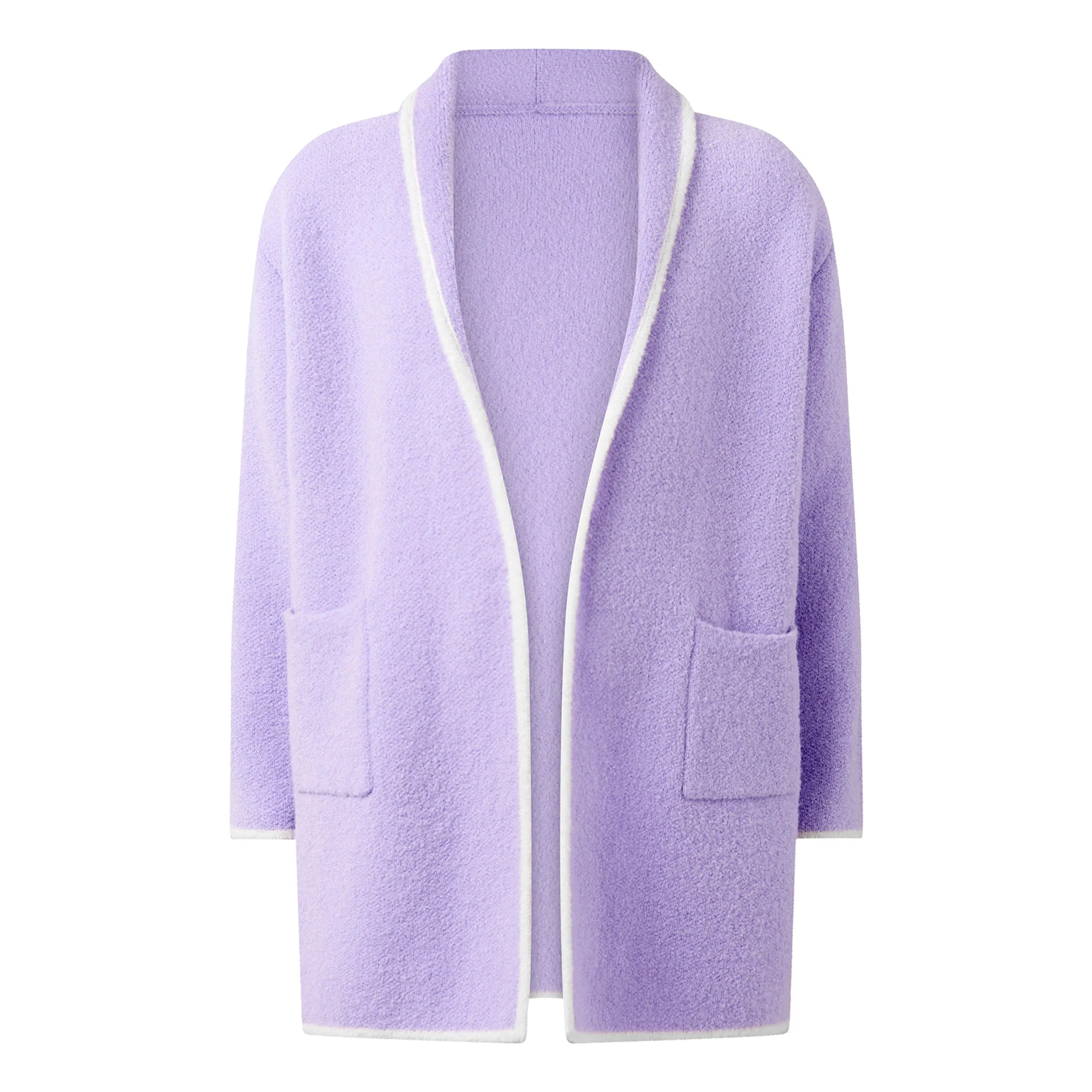 Purple Boucle Knit Longline Cardigan
