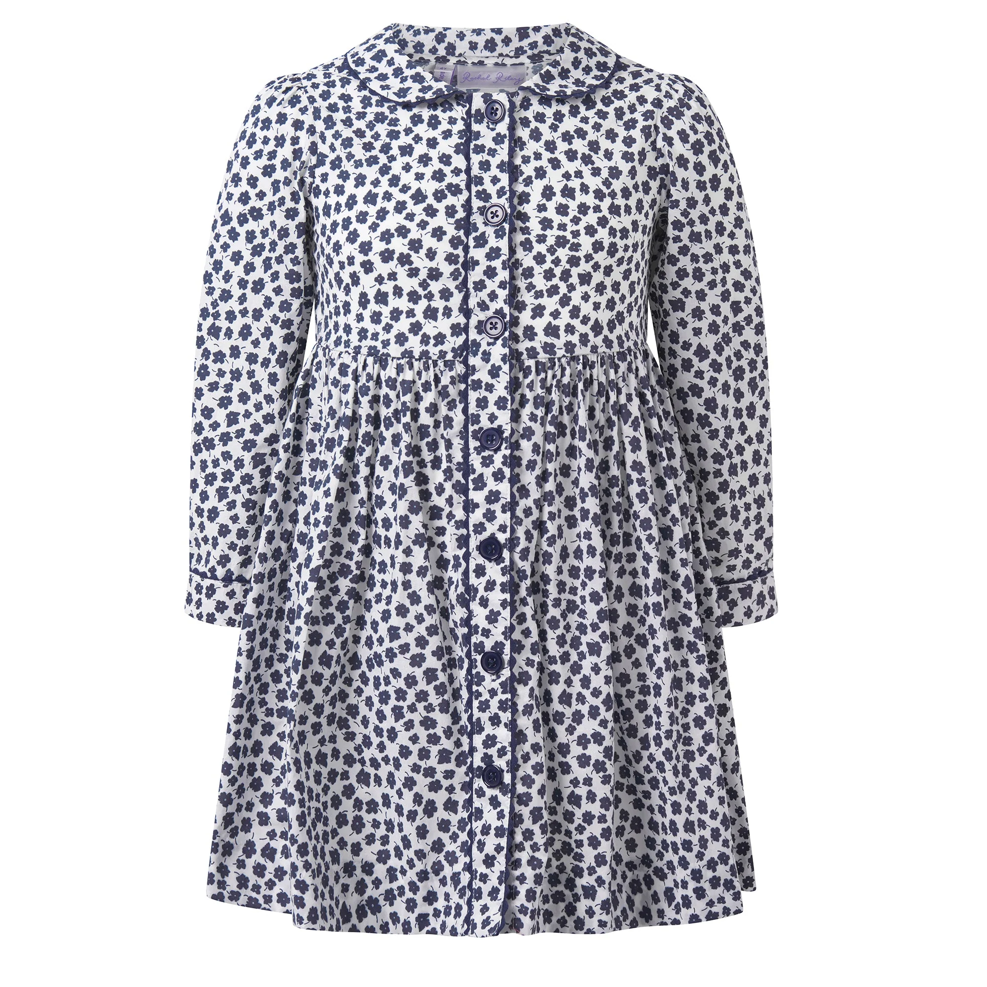 Navy Floral LS Button-front Dress