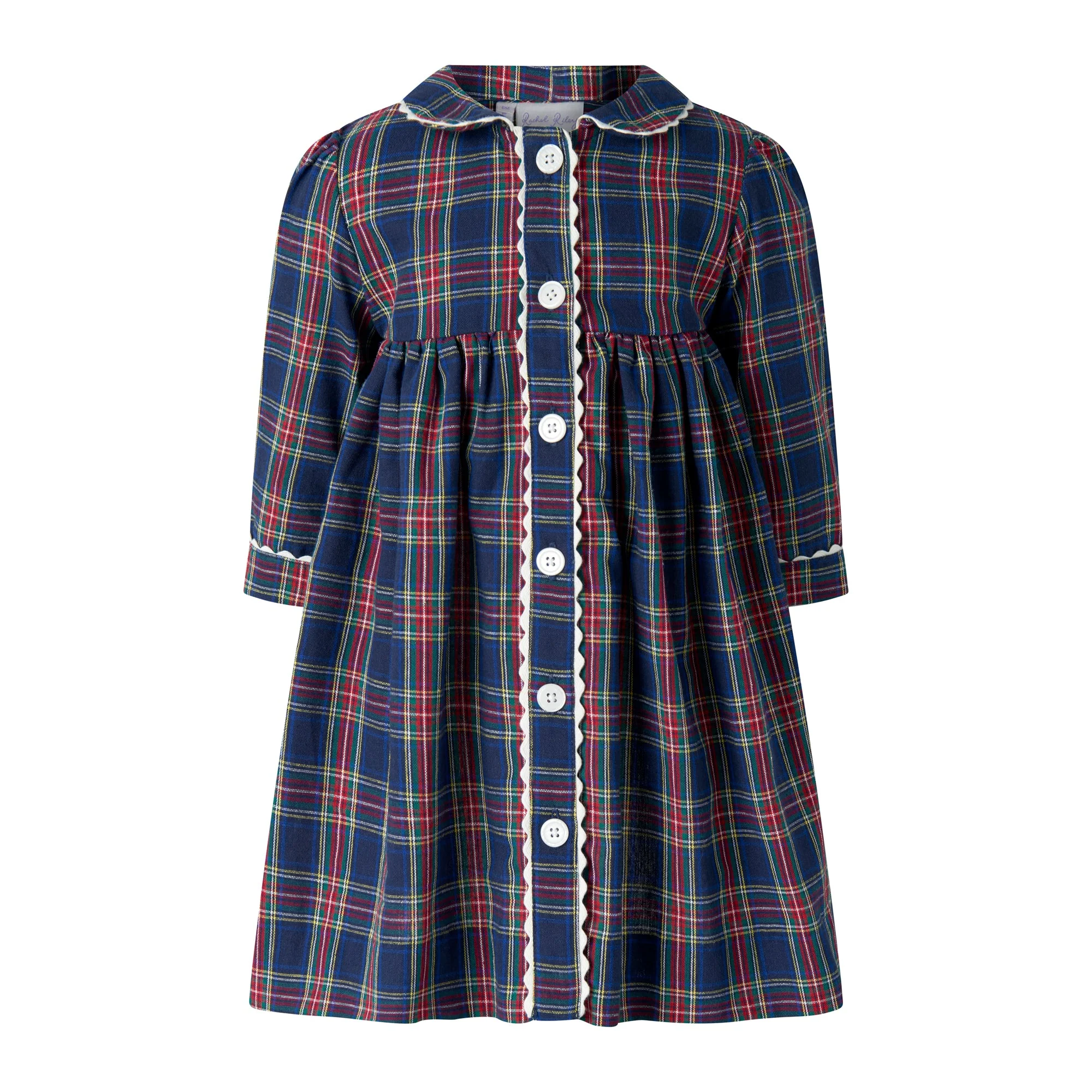 Navy Tartan Button-front Dress & Bloomers