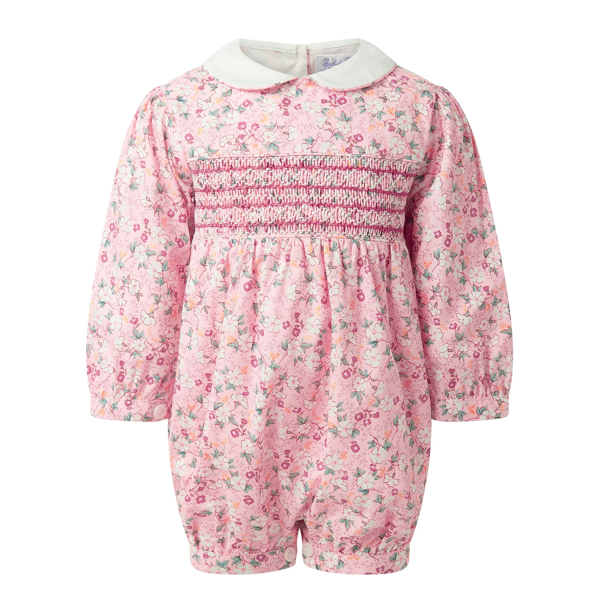 Pink Floral Smocked Babysuit