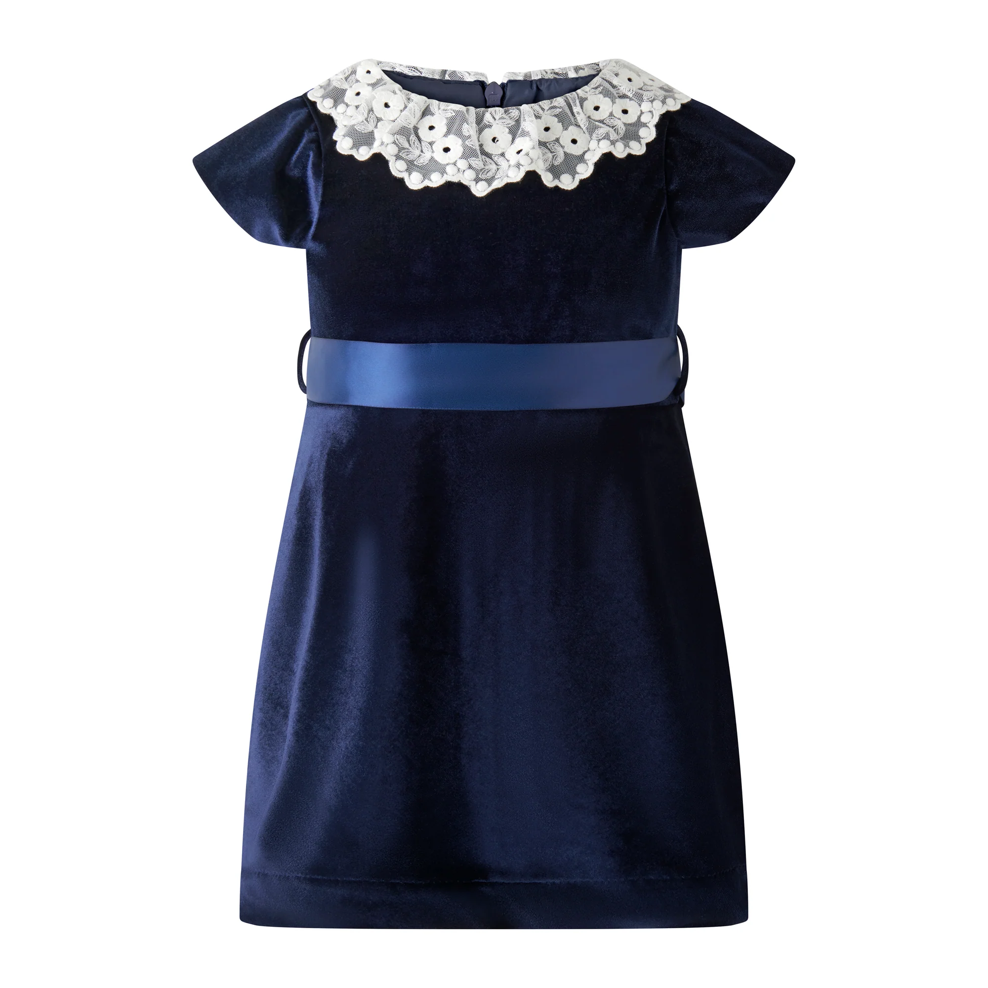 Lace Collar Navy Velvet Dress