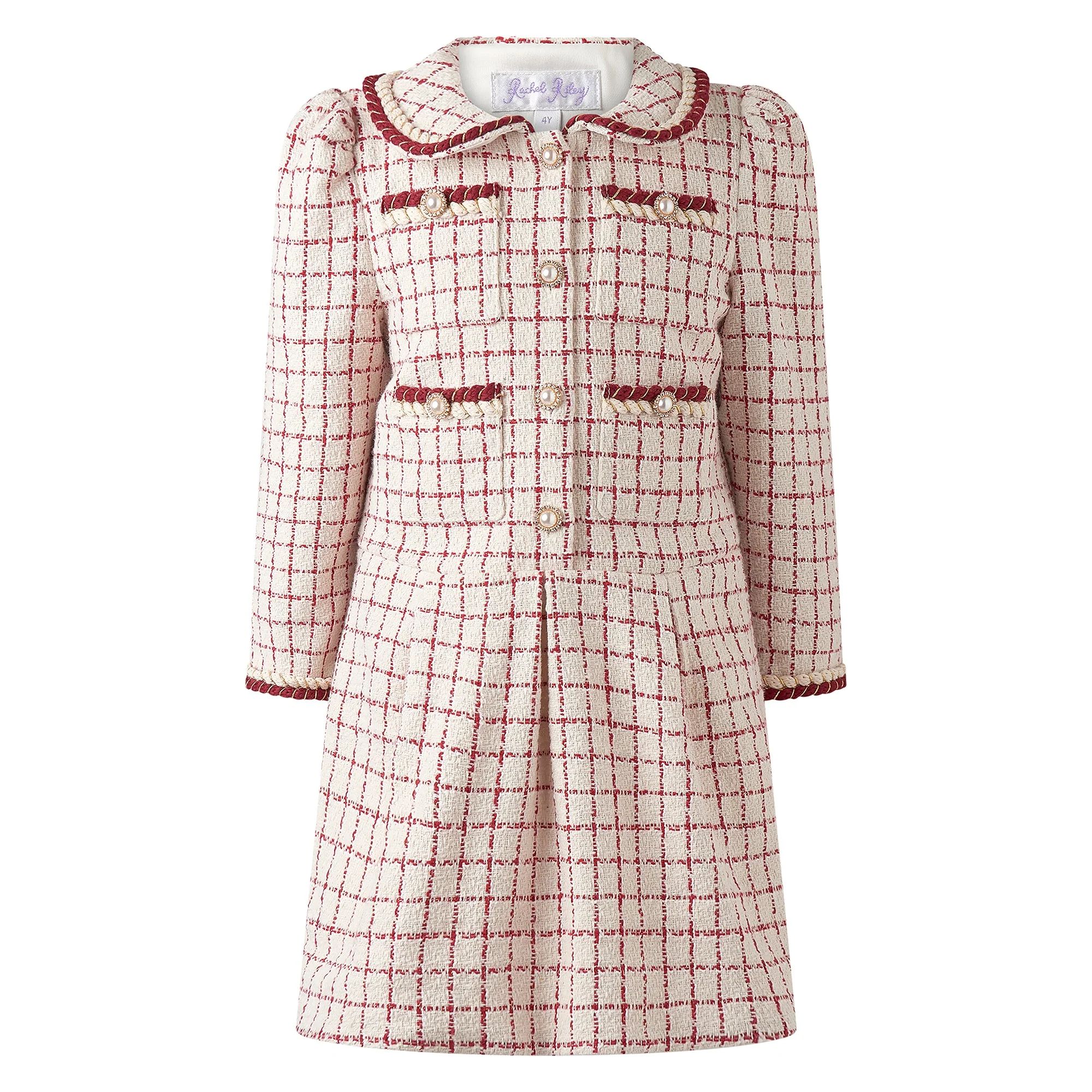Red & Ivory Check Tweed Dress