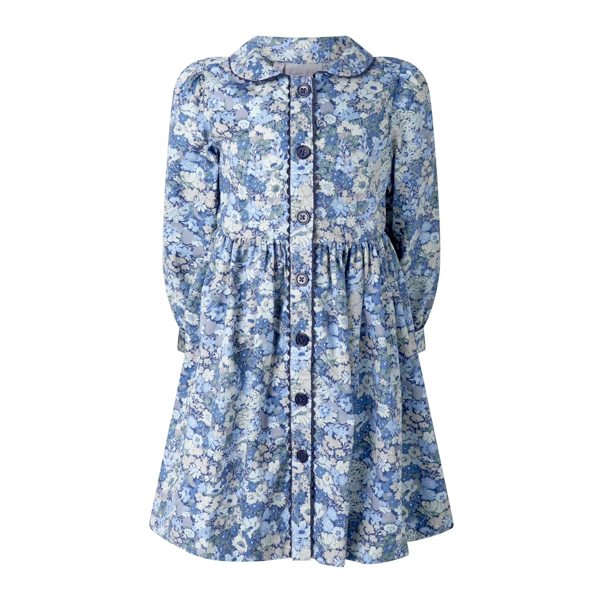 Navy Floral LS Button-Front Dress