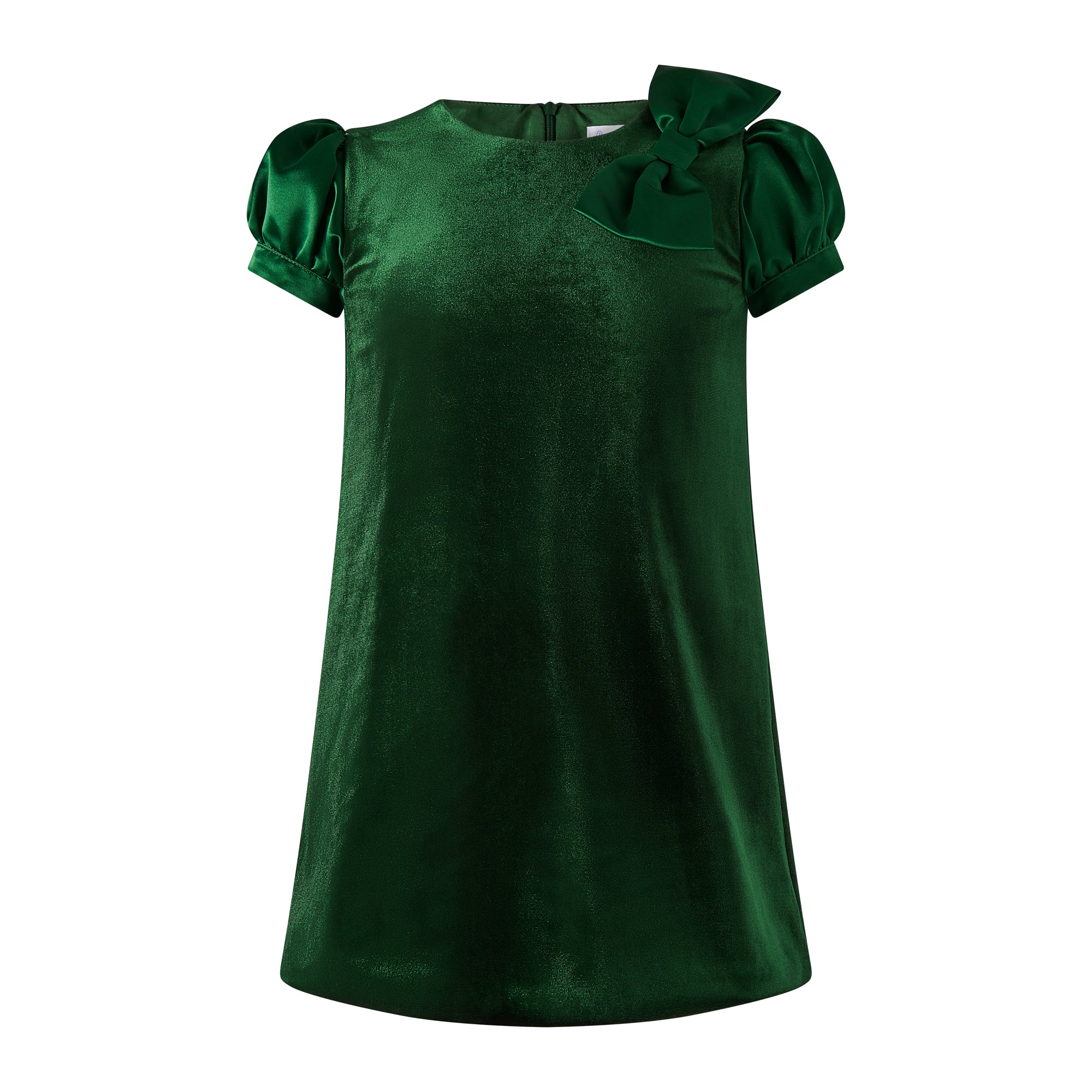 Green Satin Bow Velvet Dress