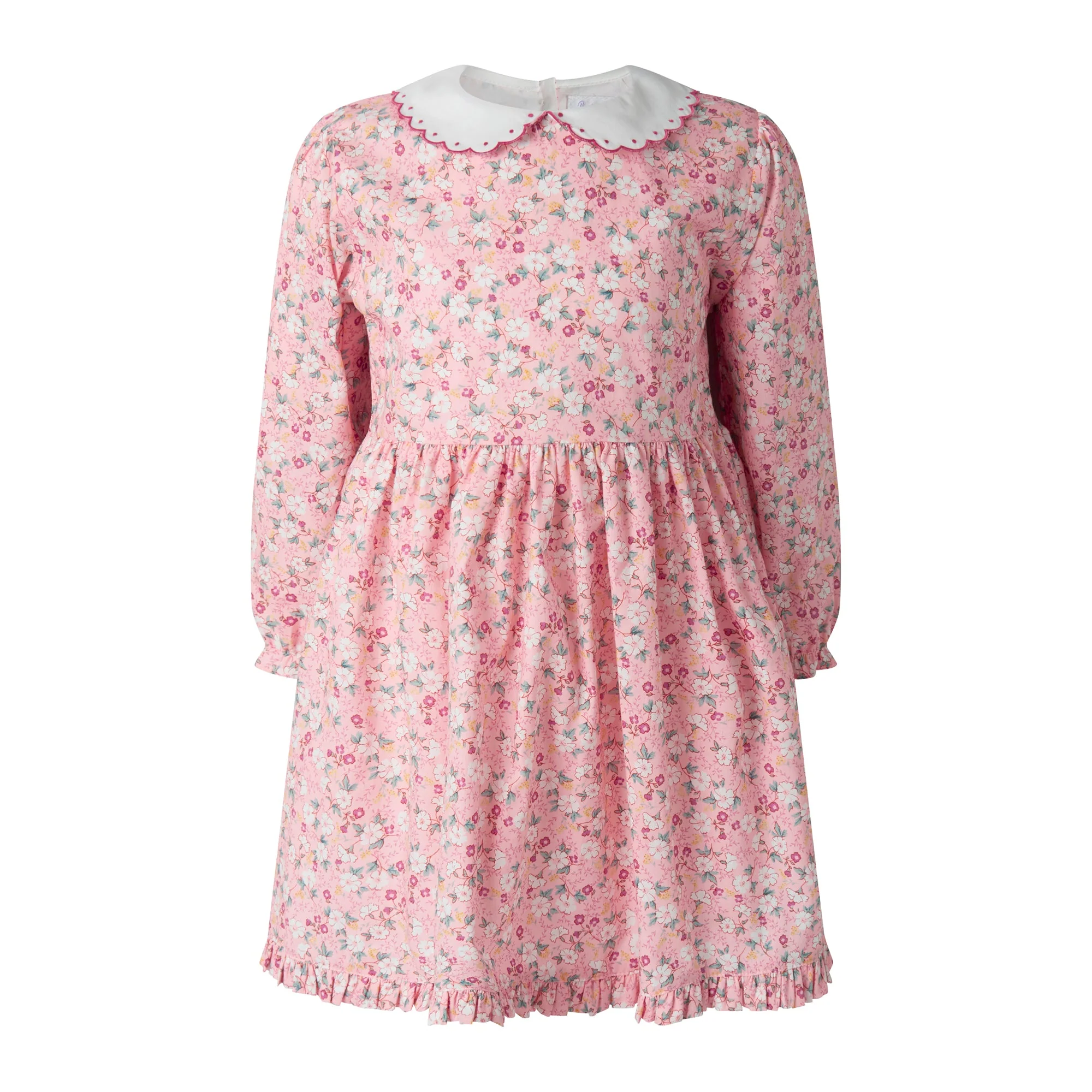 Pink Floral Scalloped Collar Dress