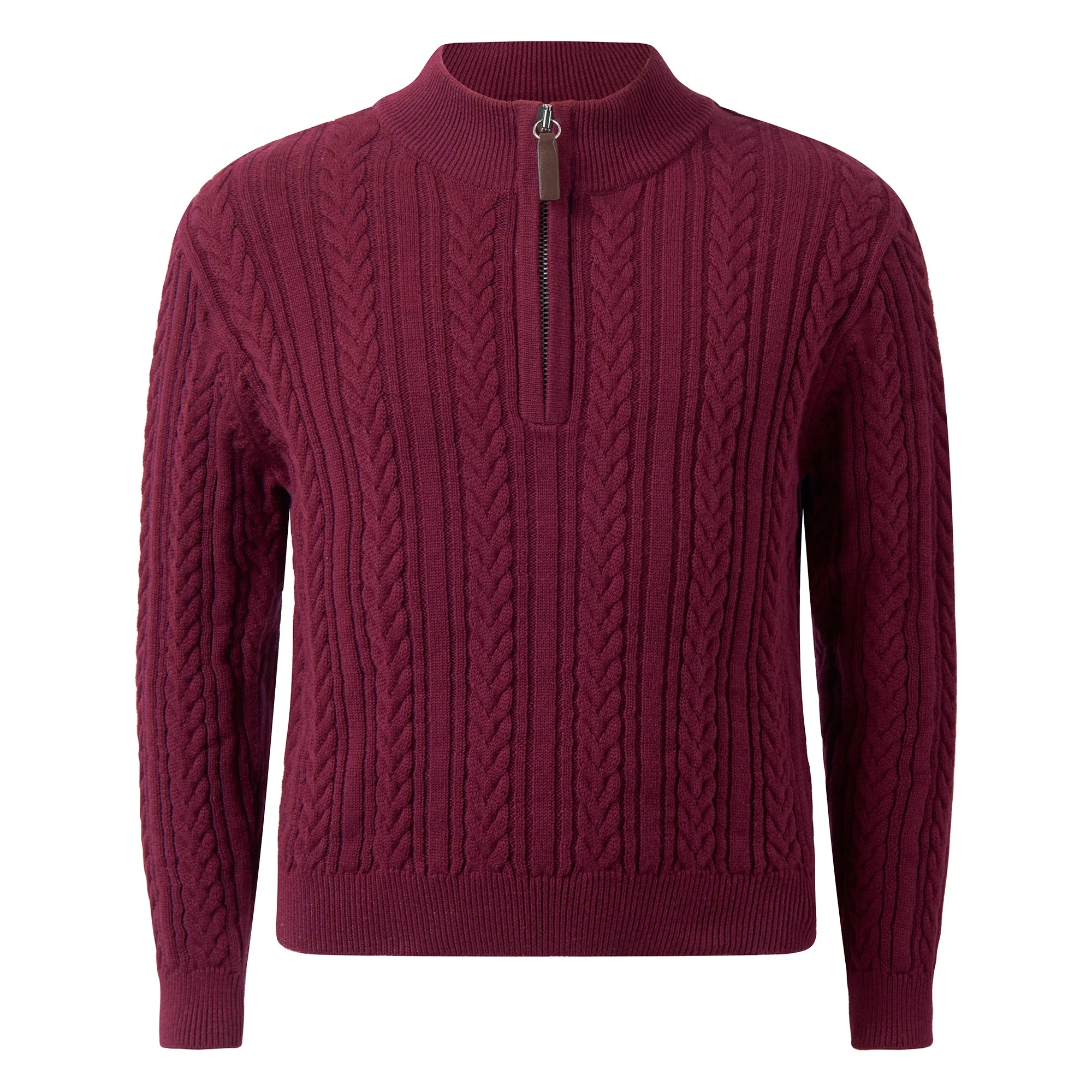 Burgundy Half-Zip Cable Knit Sweater