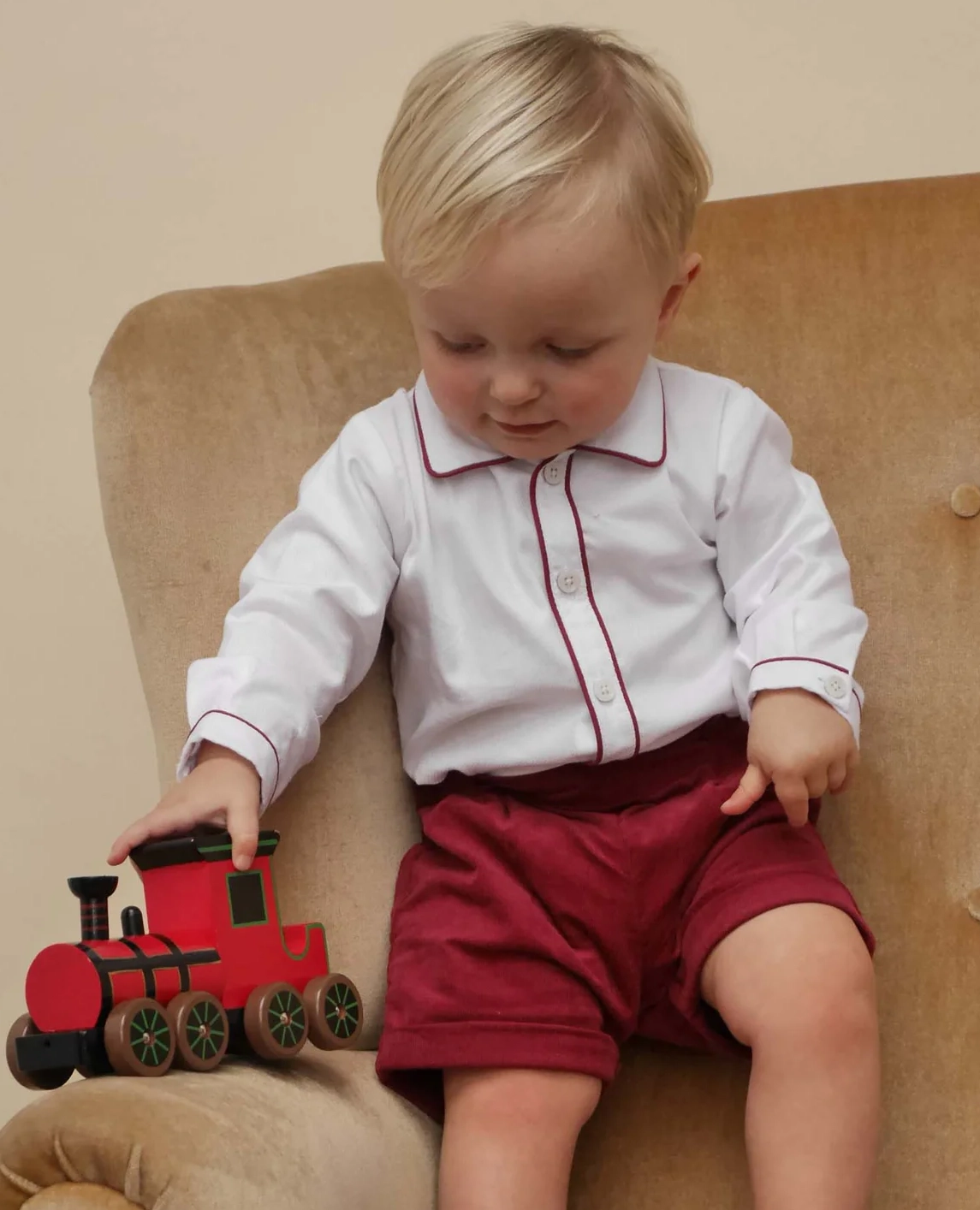 Dark Red Cord Short & Shirt Set
