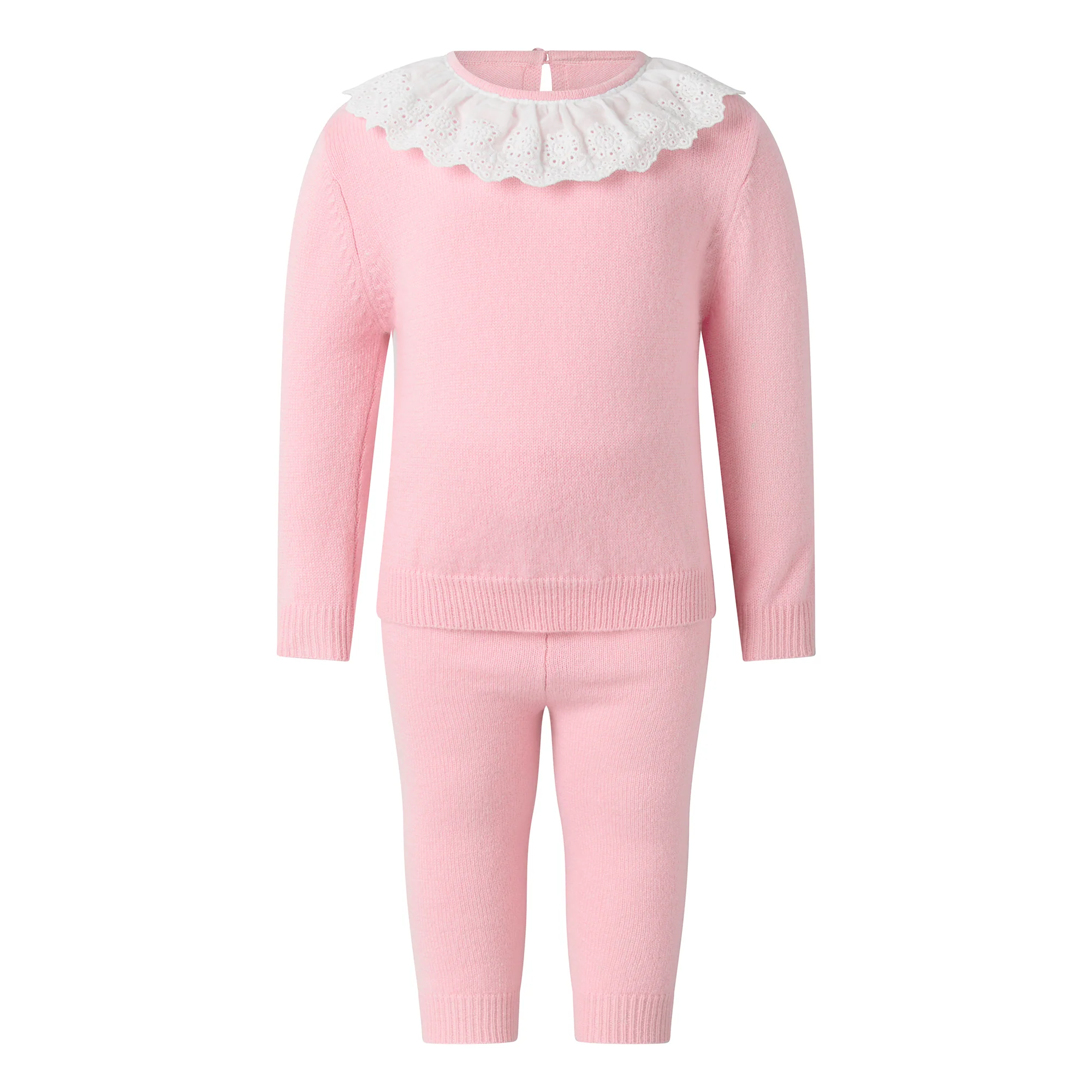 Pink Cashmere Set with Broderie Collar