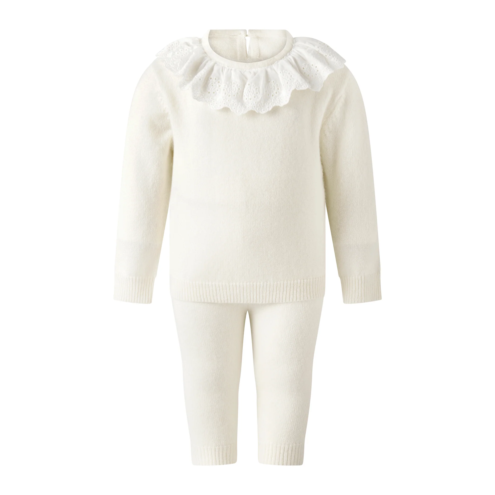 Ivory Cashmere Set with Broderie Collar