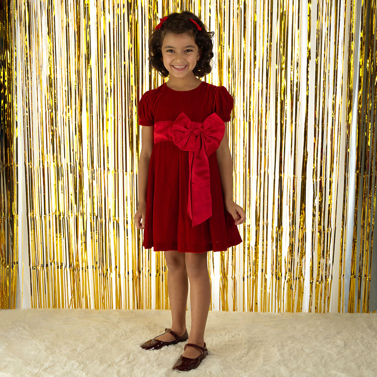 Crushed Velvet Bow Dress
