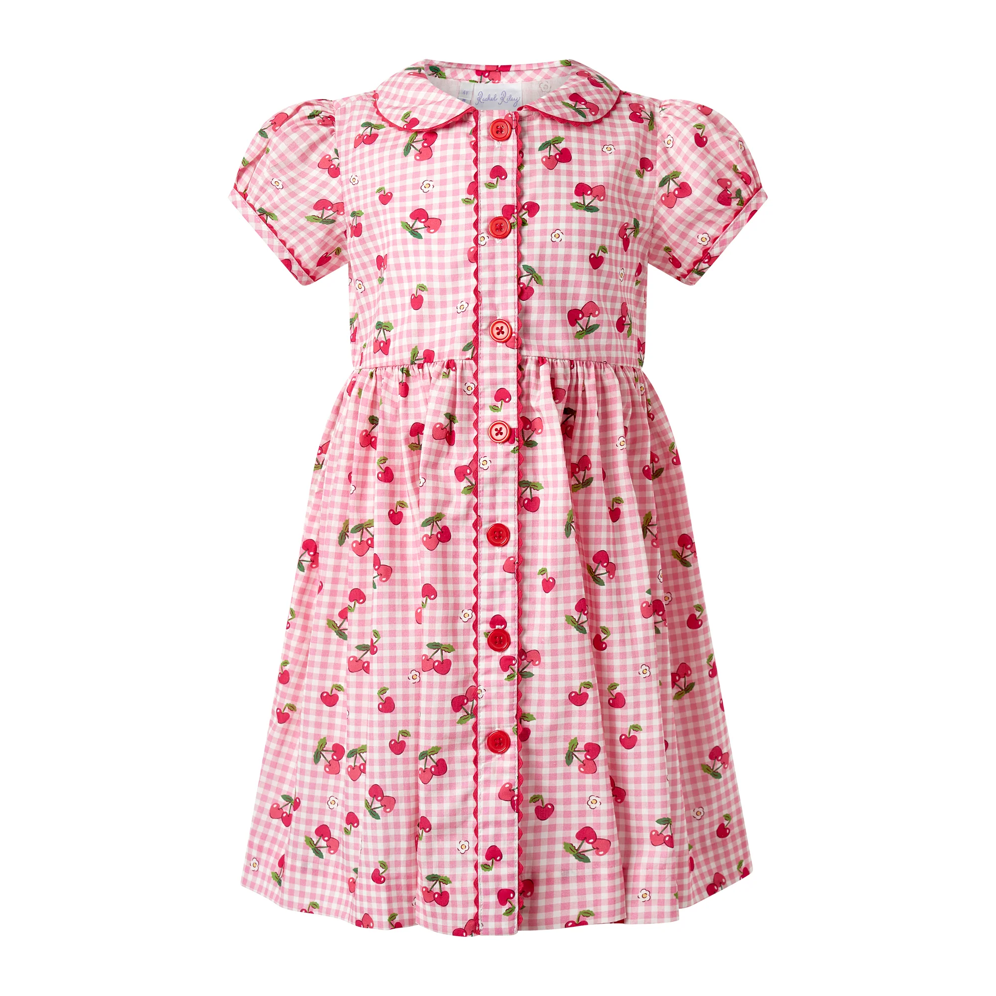 Gingham Cherry Button Front Dress