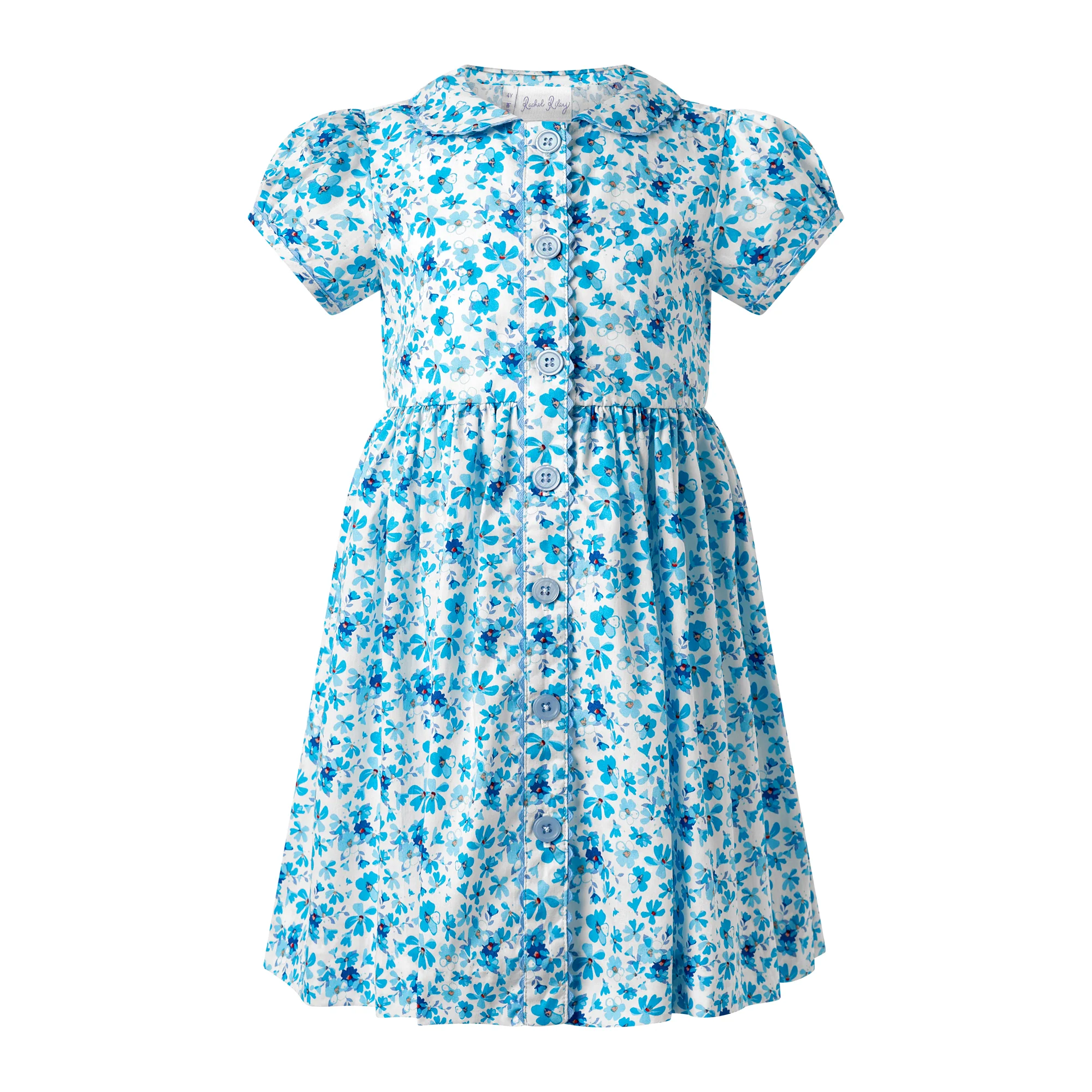 Blue Floral Button Front Dress