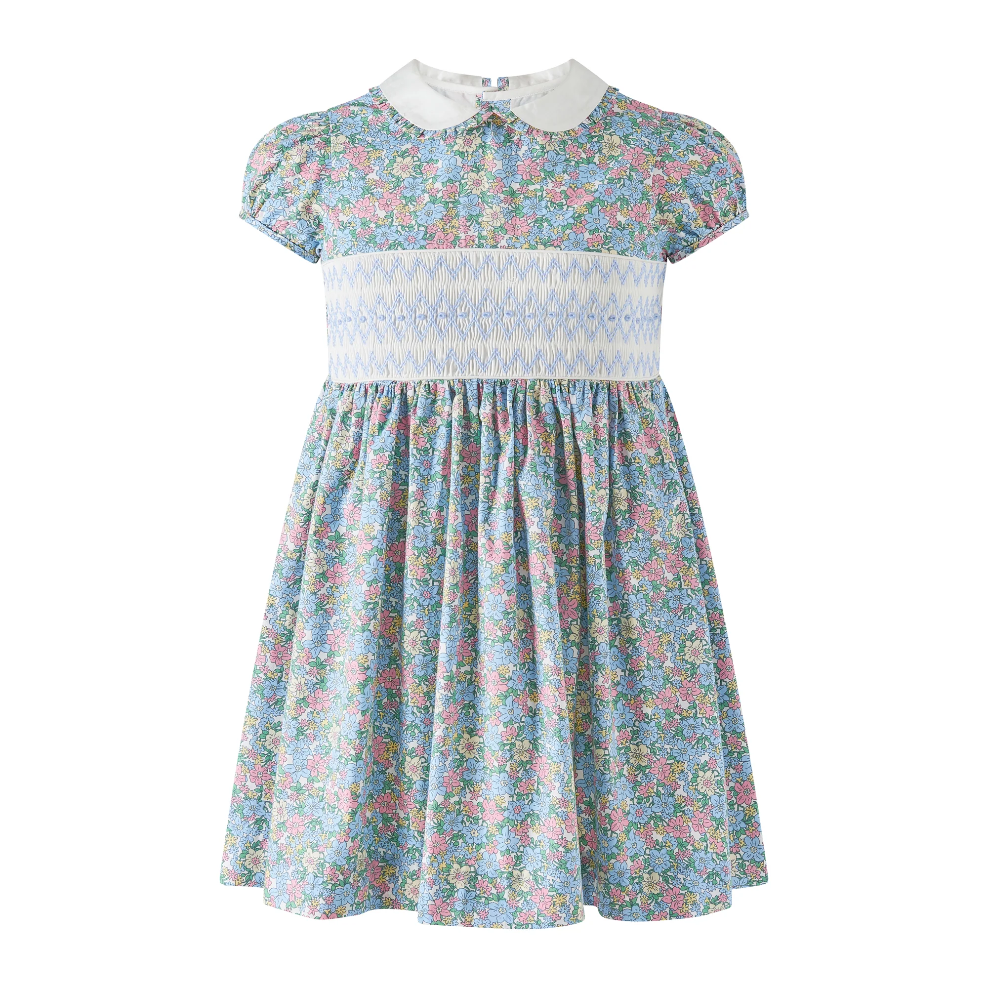 Floral Geometric Smocked Dress