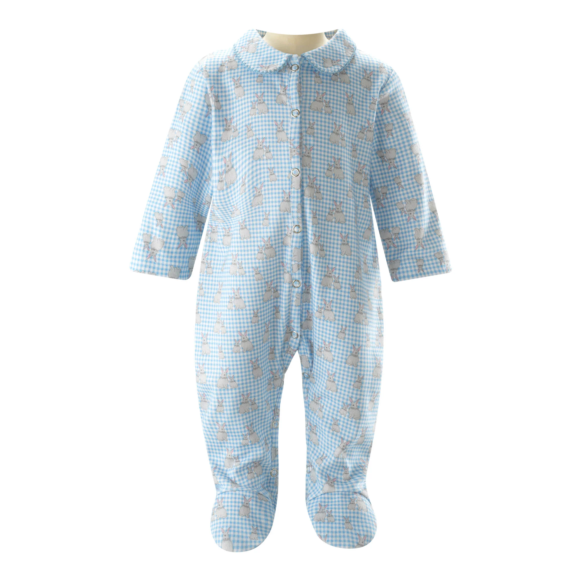 Blue Gingham Bunny Footie
