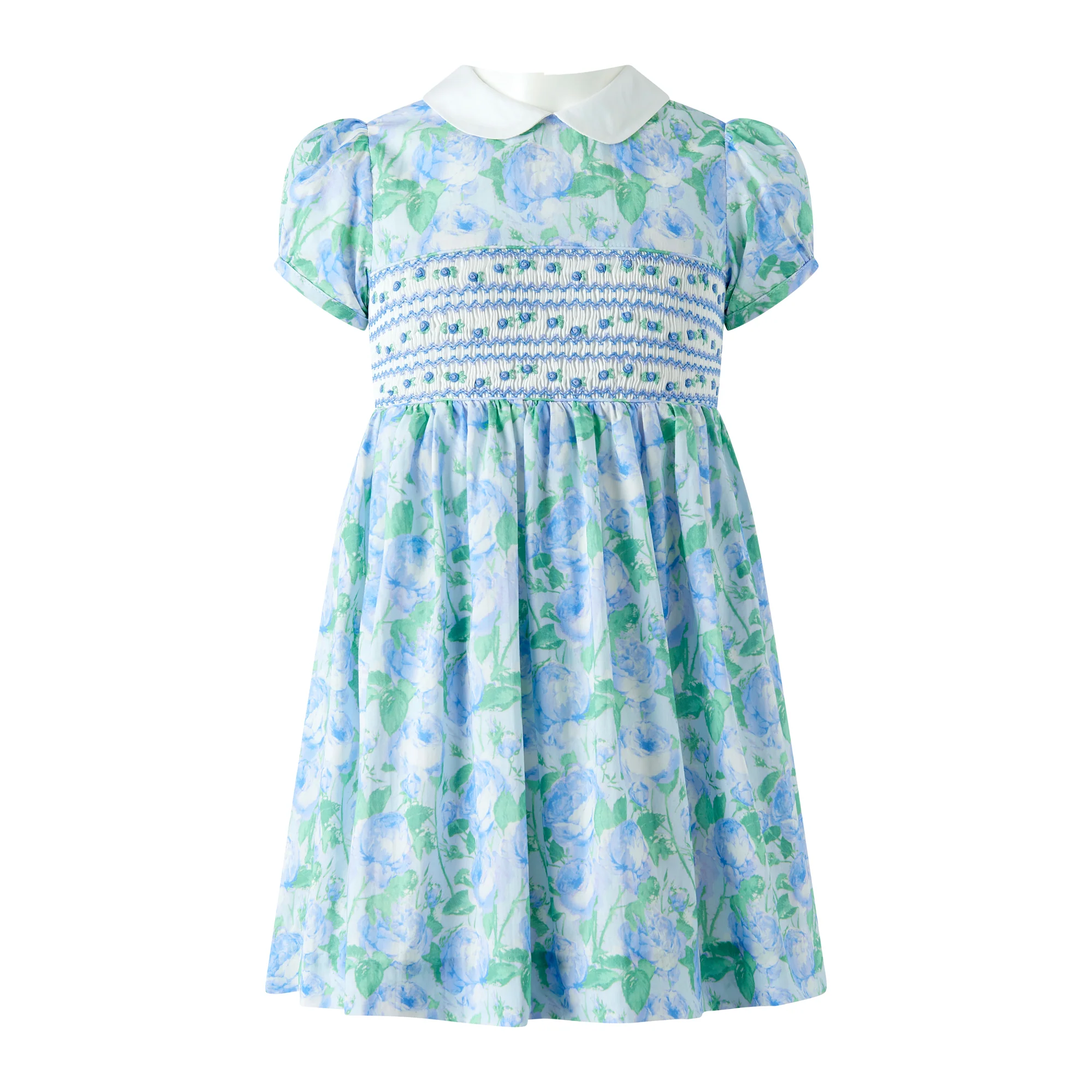 Blue Classic Rose Smocked Dress