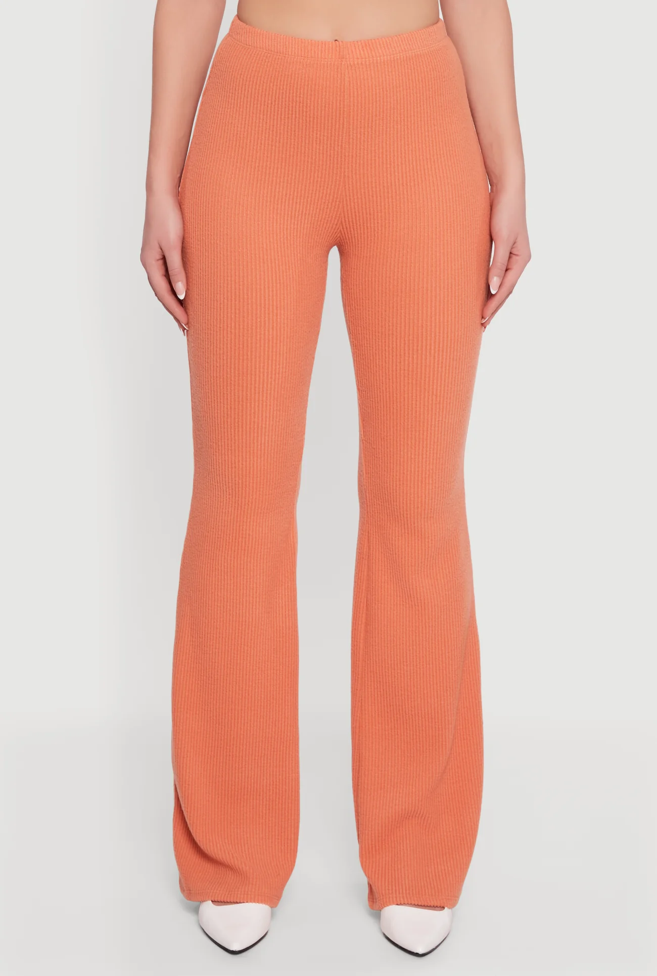 Brushed Rib Knit Pull On Flare Pants