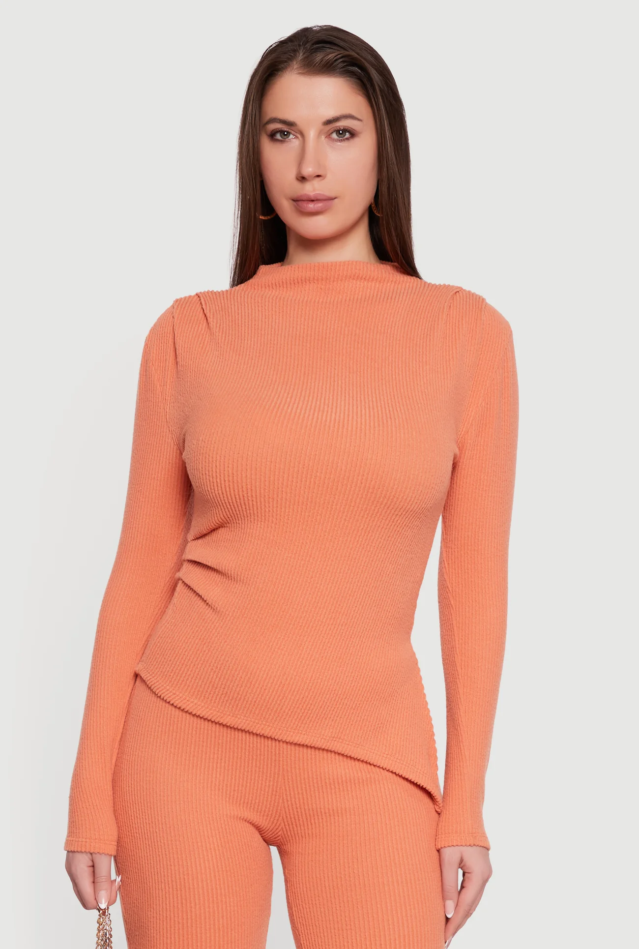 Brushed Rib Knit Asymmetrical Hem Blouse
