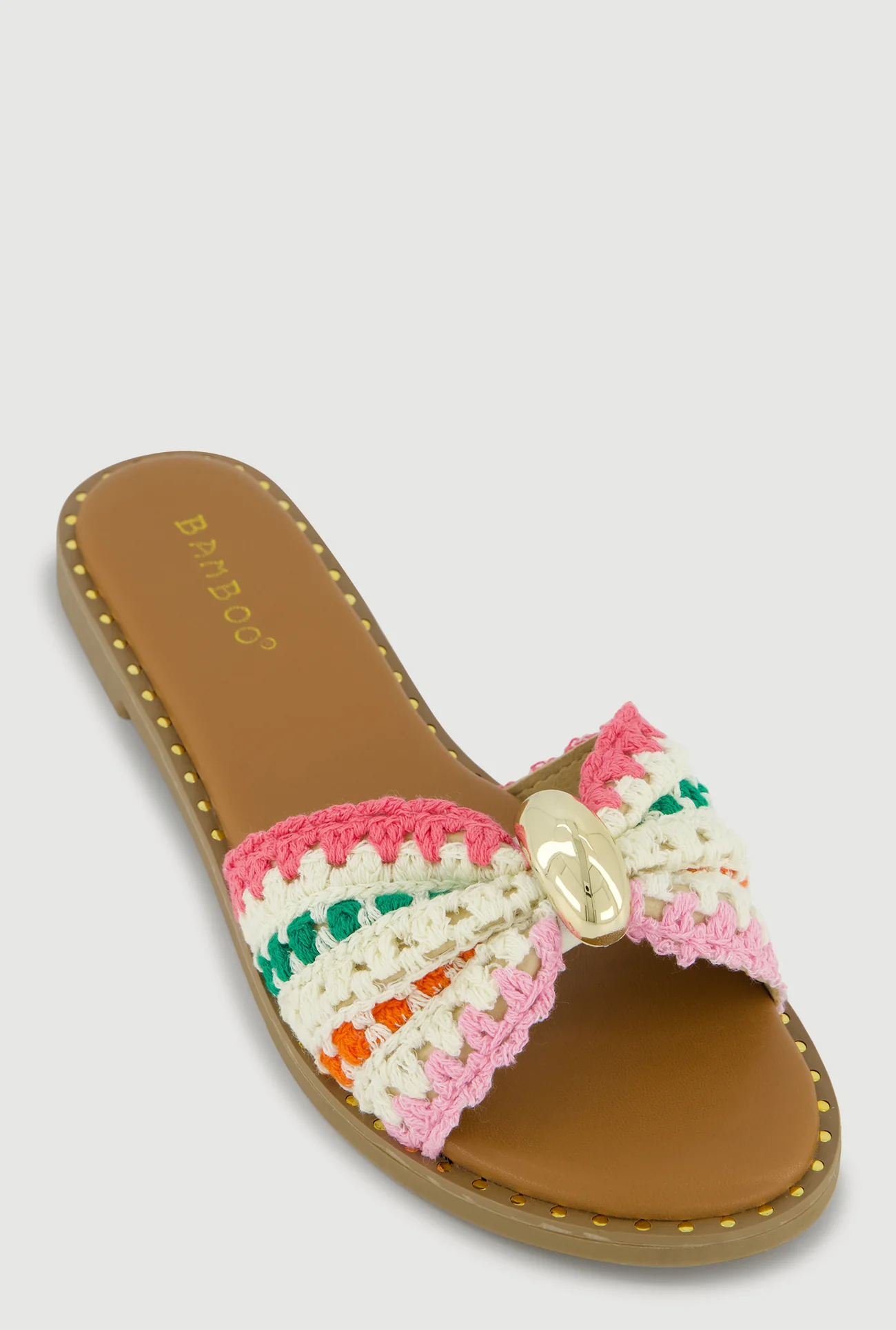 Bow Band Metallic Detail Slide Sandals