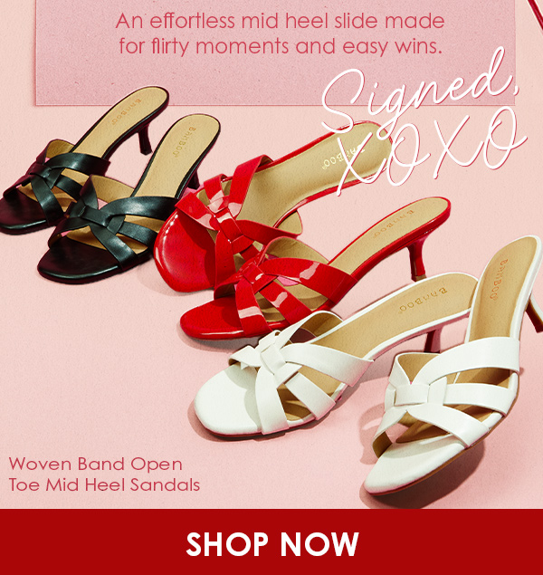 Woven Band Open Toe Mid Heel Sandals