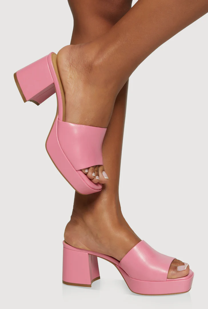 Open Toe Platform Block Heel Mules