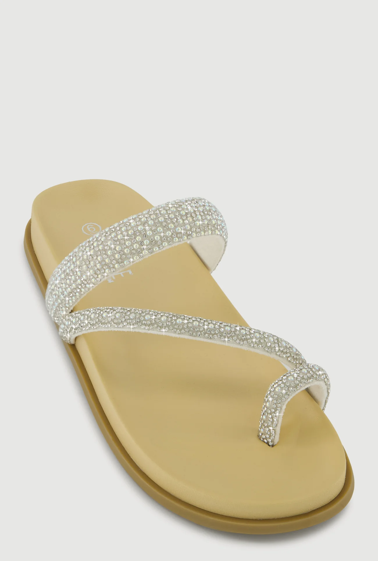 Shop Asymmetrical Studded Rhinestone Toe Loop Sandals