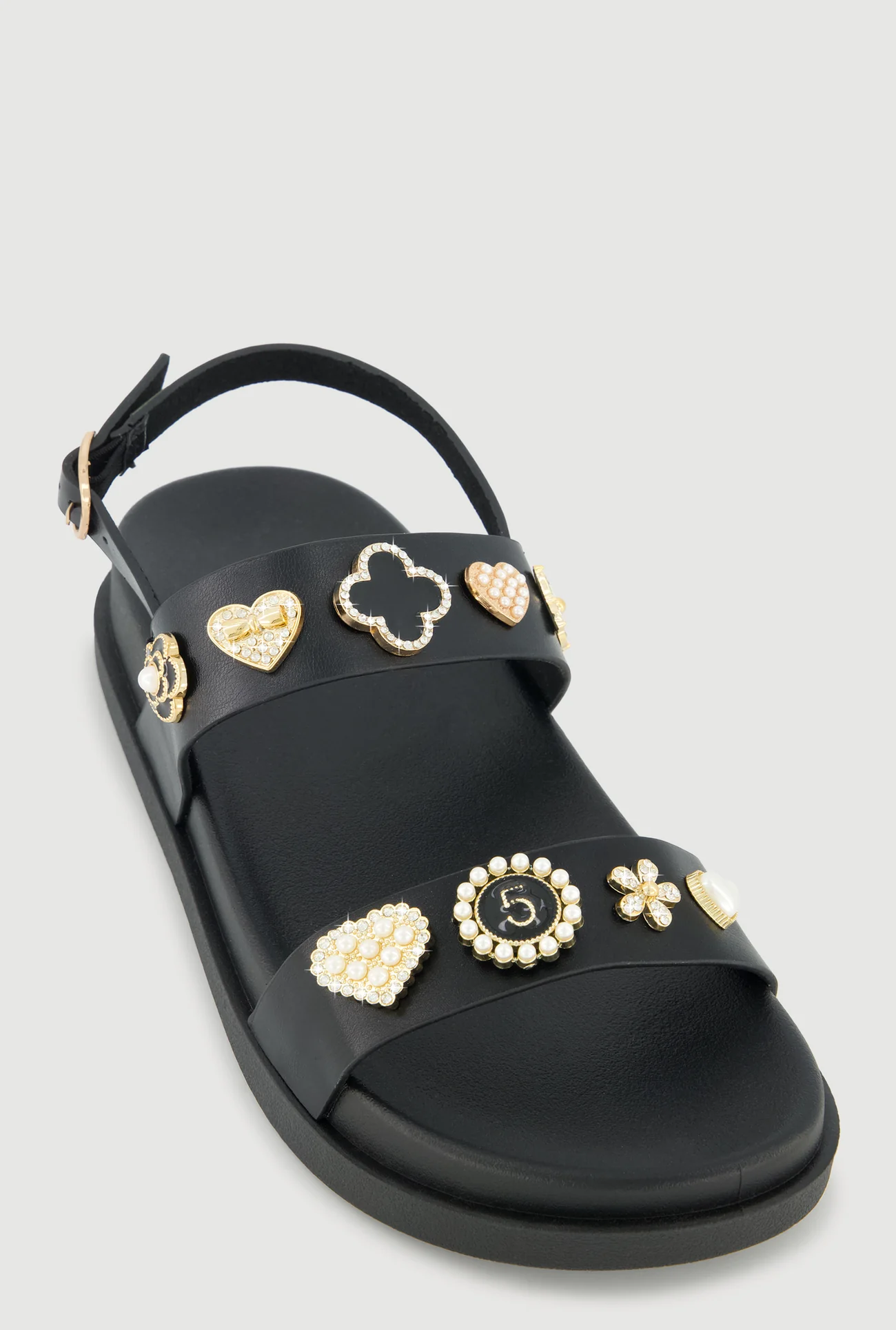Shop Metallic Faux Pearl Charmed Double Strap Footbed Sandals